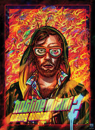 cover art of the game Hotline Miami, a bearded man is surrounded in fire